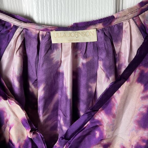 Ulla Johnson Purple Silk Emery Long Sleeve Ruffle Mini Dress Cassis Blur 10 - Picture 10 of 12